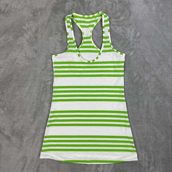 Lululemon Women’s Tank Top Size 4 Cool Racerback Exhale Ocean Stripe Green White - Picture 2 of 8